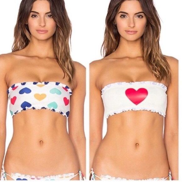 WILDFOX Womens Size Small Vintage Heart Bandeau Bikini Set - Picture 1 of 7